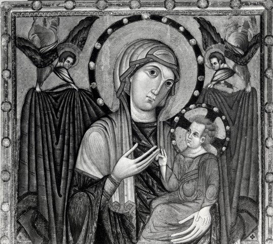 Anonimo — Maestro della Santa Chiara - sec. XIII - Madonna con Bambino in trono e angeli — particolare